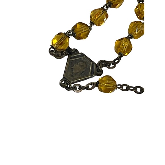 Vintage Amber glass bead crystal Crucifix necklace Catholic Rosalry religious - Picture 4 of 14